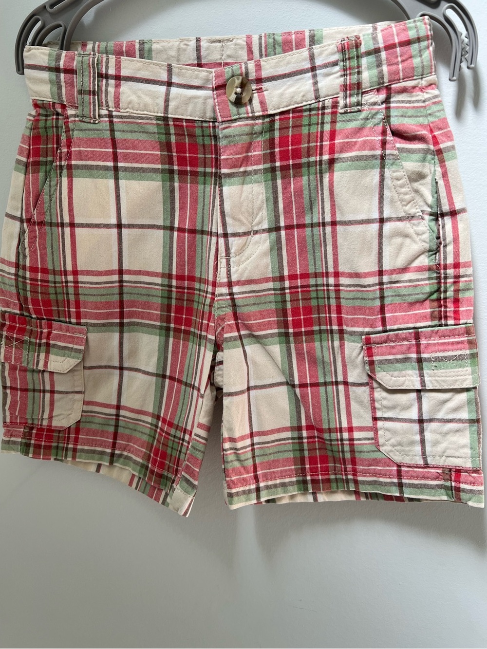 Janie and Jack Red, Green & Cream Plaid Cargo Shorts